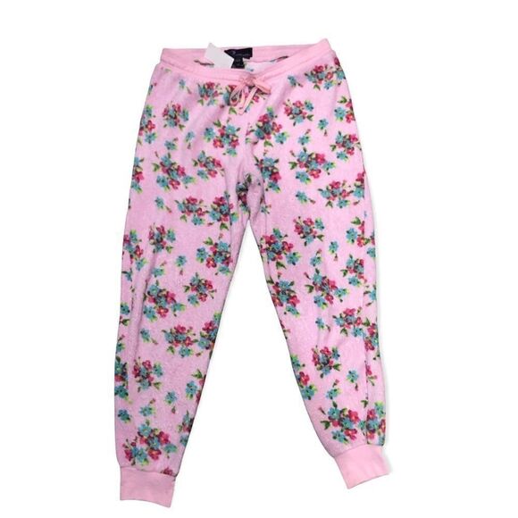 SHABBY CHIC DITSY FLORAL FUZZY PAJAMA LOUNGE PANTS PINK SIZE XL - Picture 1 of 8